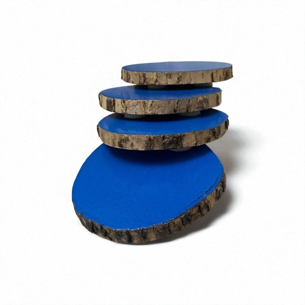4 Handmade Wood Round Blue Drink Coasters
